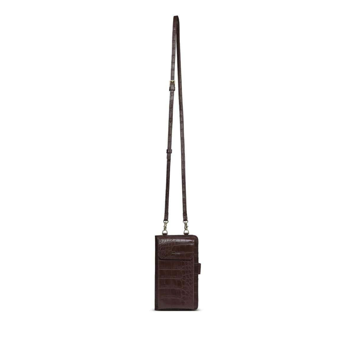 Rae Phone Crossbody Bag | Brown Mock Croc